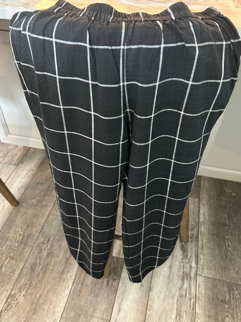 Marine Layer Black Windowpane Elastic-Waist Wide-Leg Pants